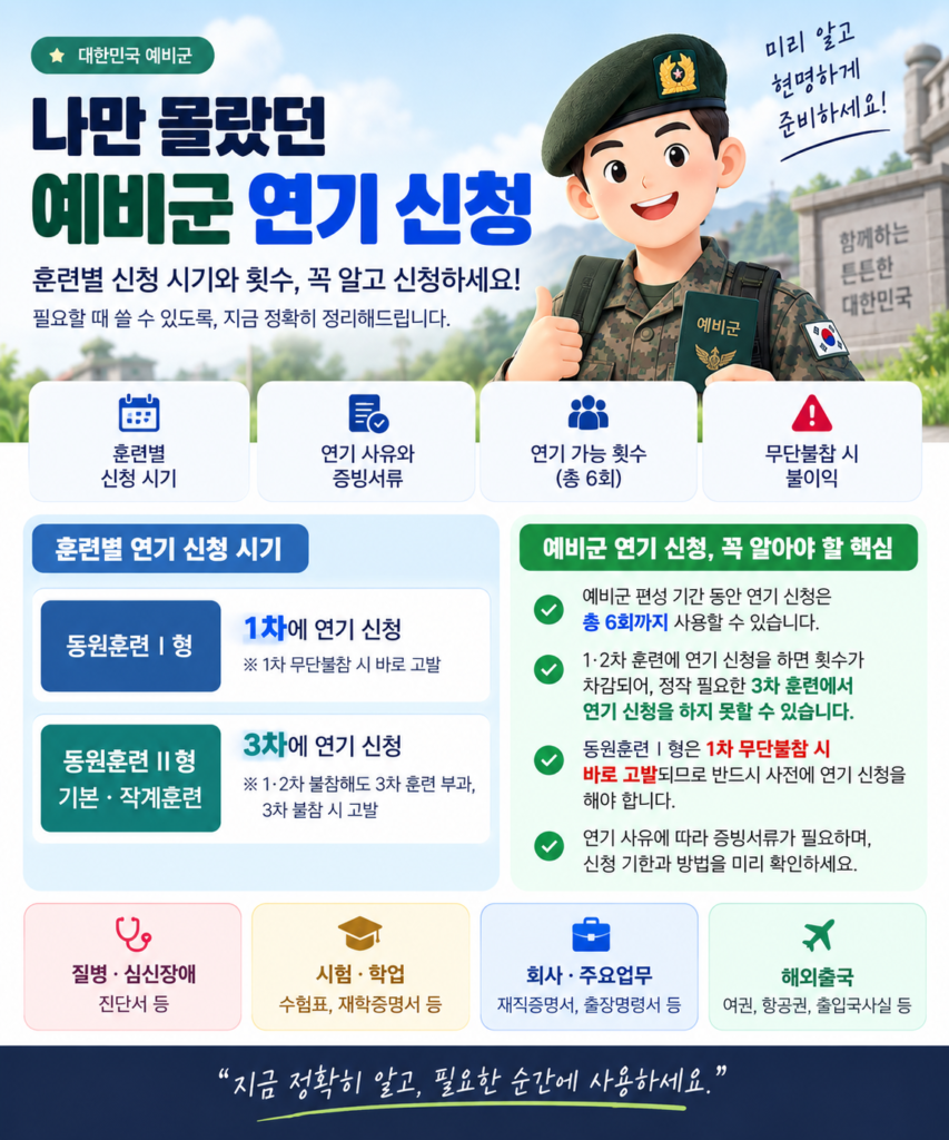 2026 예비군 연기 신청 훈련 차수와 연기 횟수 안내