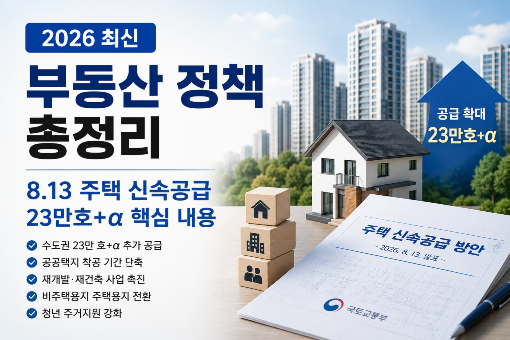 2026 부동산 정책 8.13 주택 신속공급 23만호 핵심 내용