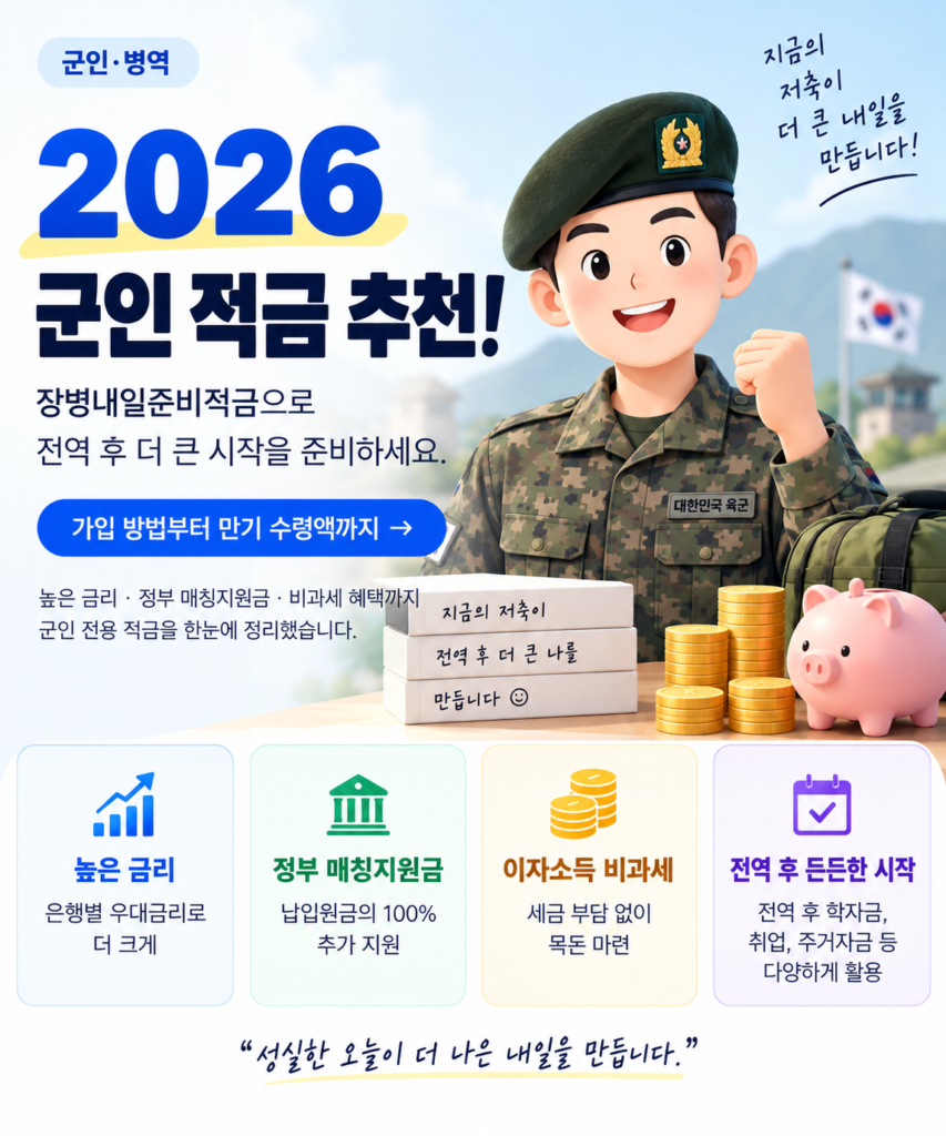 2026 군인 적금 추천 장병내일준비적금 월 55만원 매칭지원금 안내